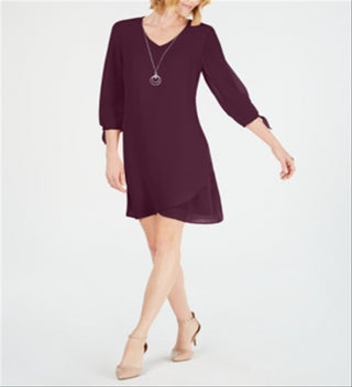 Vestido feminino com mangas amarradas e colar, tamanho vinho, pequeno, XL
