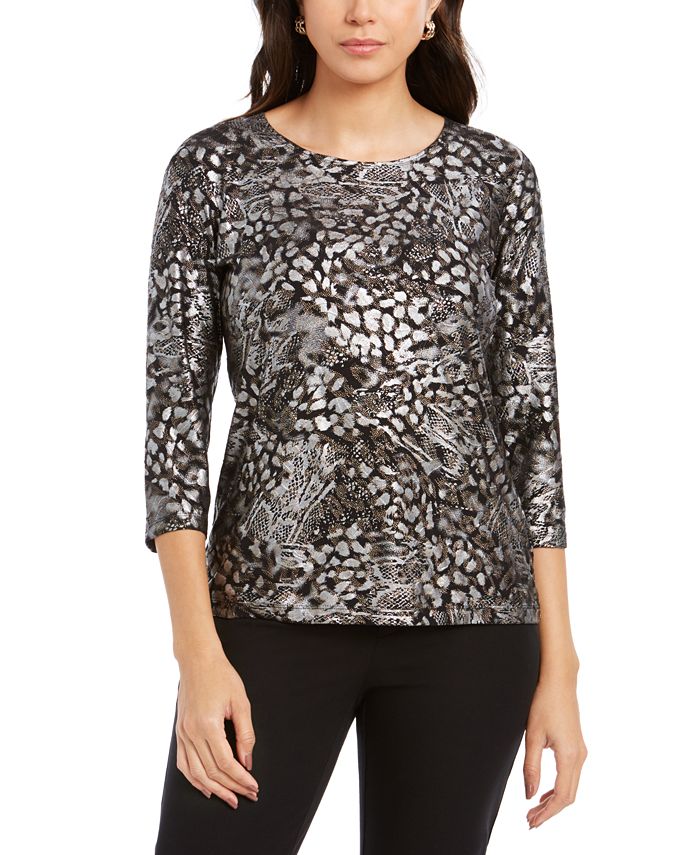 Top feminino com bolinhas em jacquard e gel da coleção JM, preto, tamanho pequeno