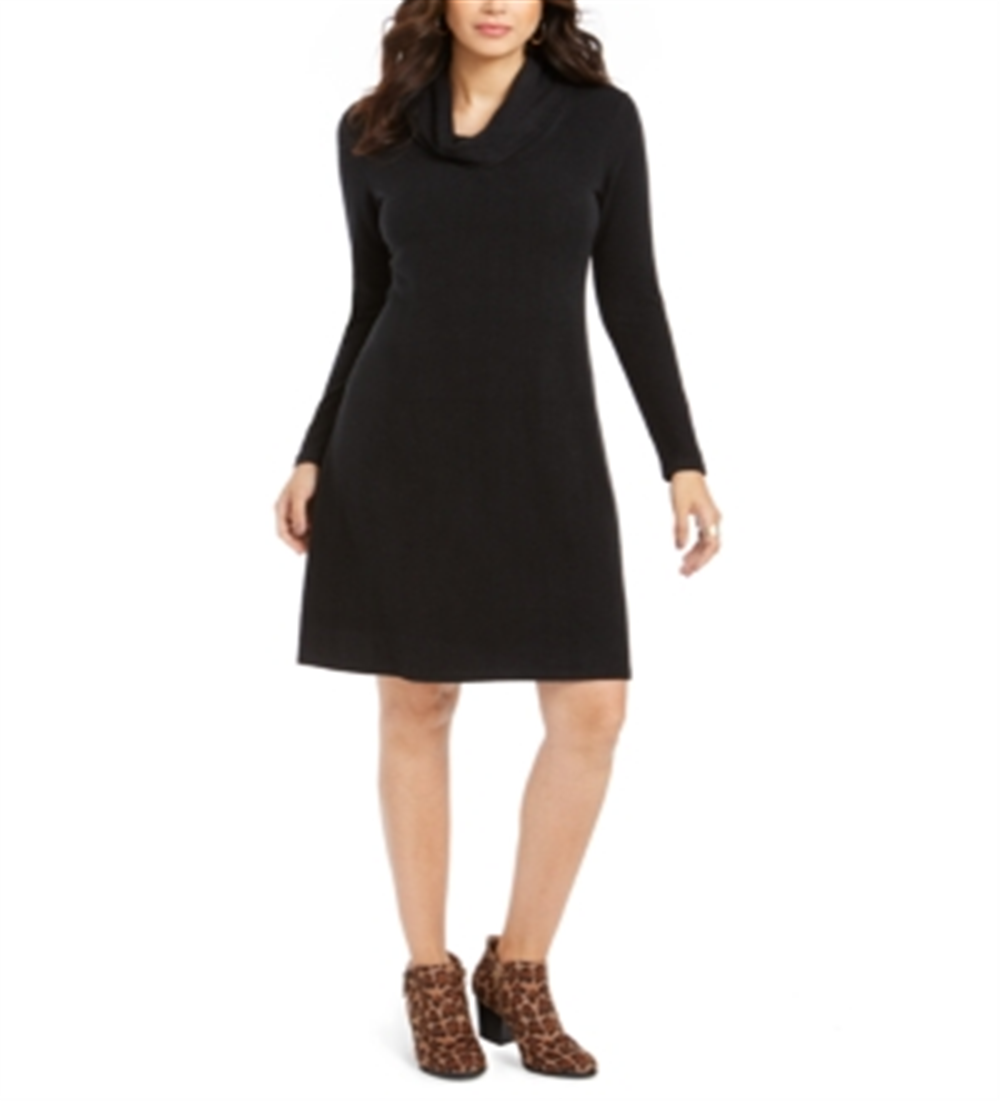 Vestido suéter feminino com gola alta e manga comprida, estilo &amp; co, preto, tamanho extragrande