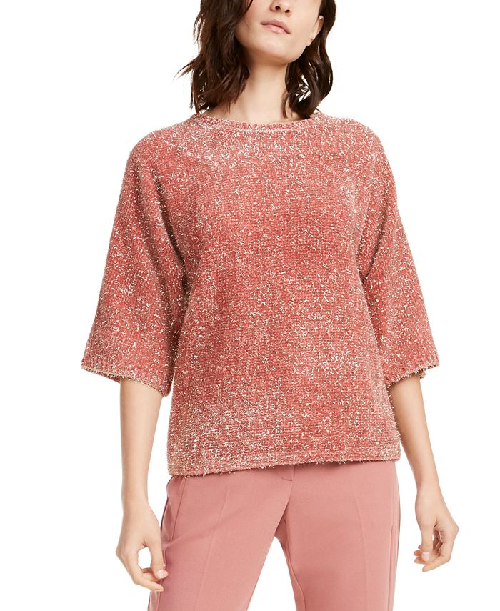 Suéter feminino Alfani Tinsel manga quadrada rosa tamanho pequeno P/M