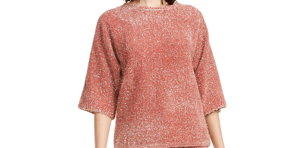 Suéter feminino Alfani Tinsel manga quadrada rosa tamanho pequeno P/M