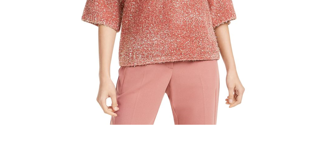Suéter feminino Alfani Tinsel manga quadrada rosa tamanho pequeno P/M