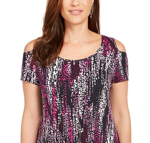 JM Collection Top Feminino Decote Redondo Ombros Vazados Preto Tamanho P