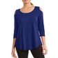 JM Collection Blusa feminina com ombros descobertos, azul, tamanho médio