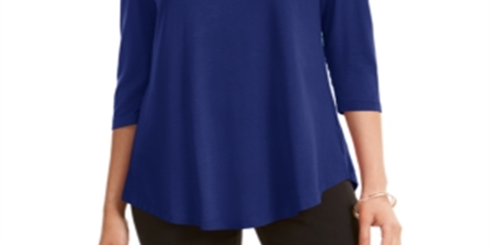 JM Collection Blusa feminina com ombros descobertos, azul, tamanho médio