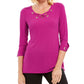 JM Collection Top Feminino com Renda e Acabamento em Ilhós Rosa Tamanho P