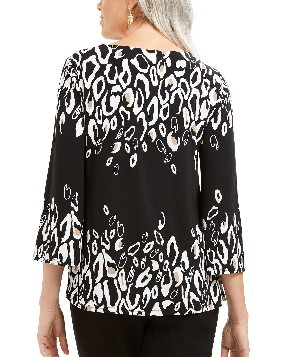 JM Collection Top Feminino com Bainha Torcida e Decote em V, Preto, Tamanho Médio