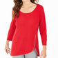 JM Collection Top feminino com acabamento em zíper e strass, vermelho, tamanho XX-G