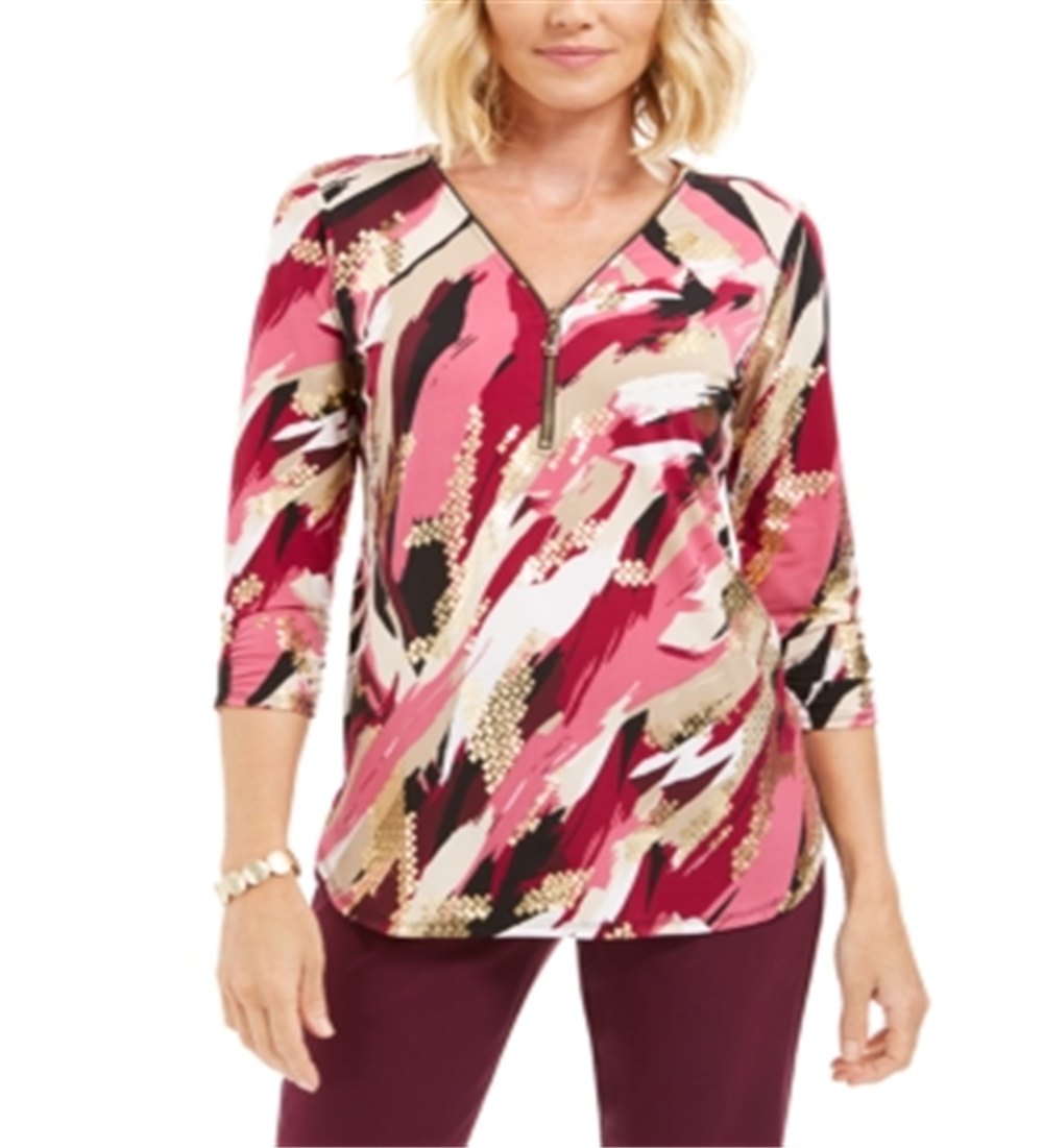 Blusa feminina com estampa de zíper JM Collection, roxa, tamanho médio