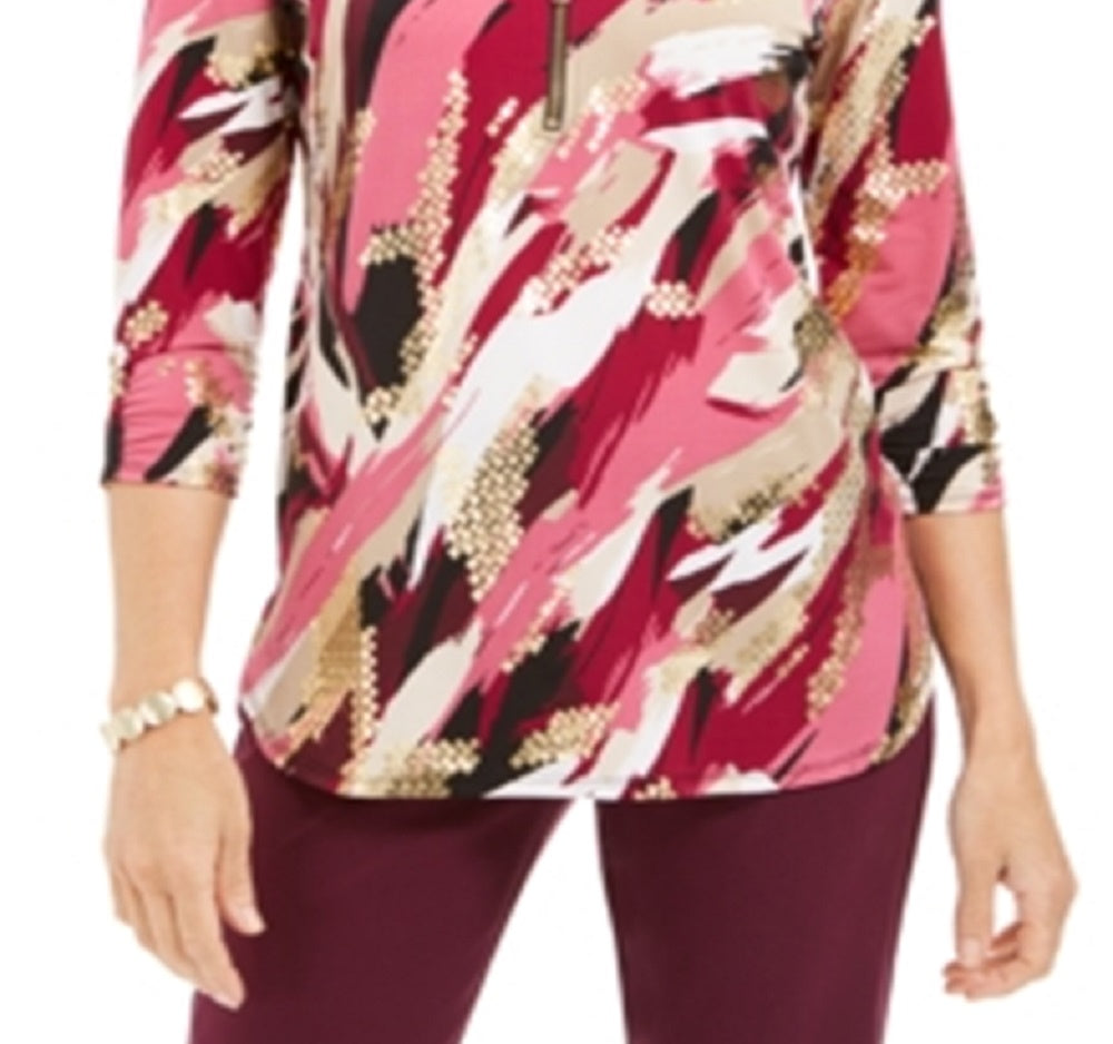 Blusa feminina com estampa de zíper JM Collection, roxa, tamanho médio