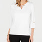 JM Collection Top texturizado com buraco de chave feminino, branco, tamanho pequeno