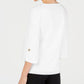 JM Collection Top texturizado com buraco de chave feminino, branco, tamanho pequeno
