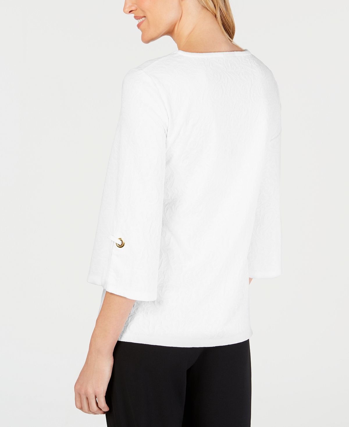 JM Collection Top texturizado com buraco de chave feminino, branco, tamanho pequeno