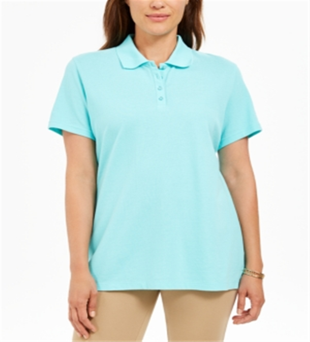 Camisa polo feminina Karen Scott de algodão, azul, tamanho grande