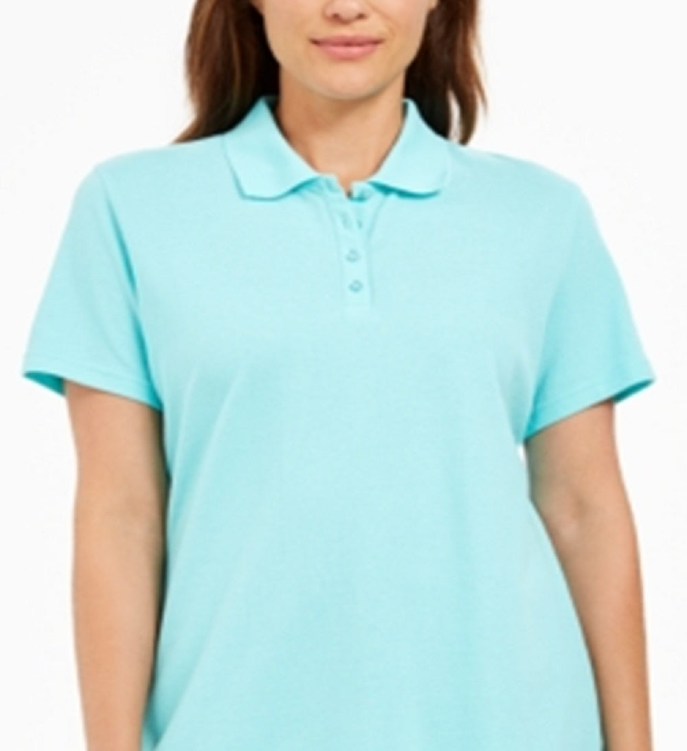 Camisa polo feminina Karen Scott de algodão, azul, tamanho grande