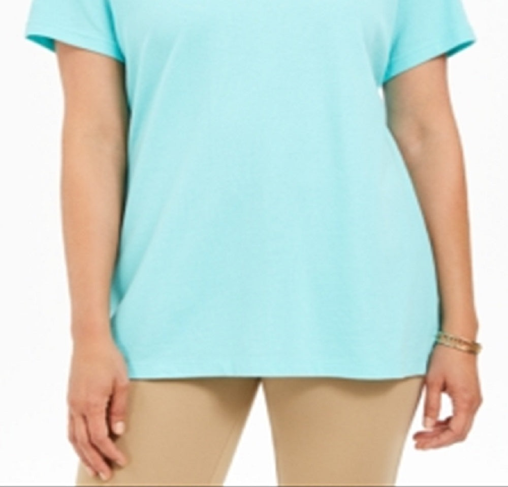 Camisa polo feminina Karen Scott de algodão, azul, tamanho grande