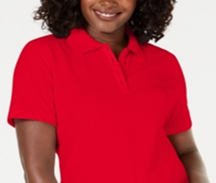 Camisa polo feminina Karen Scott de algodão, vermelha, tamanho médio