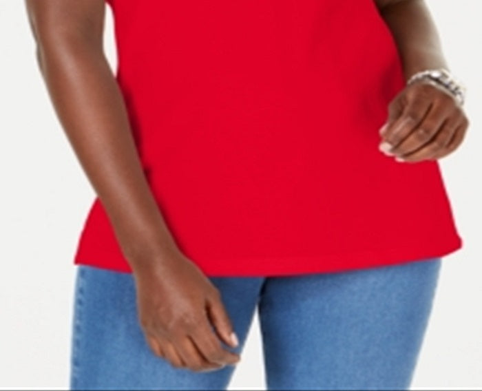 Camisa polo feminina Karen Scott de algodão, vermelha, tamanho médio