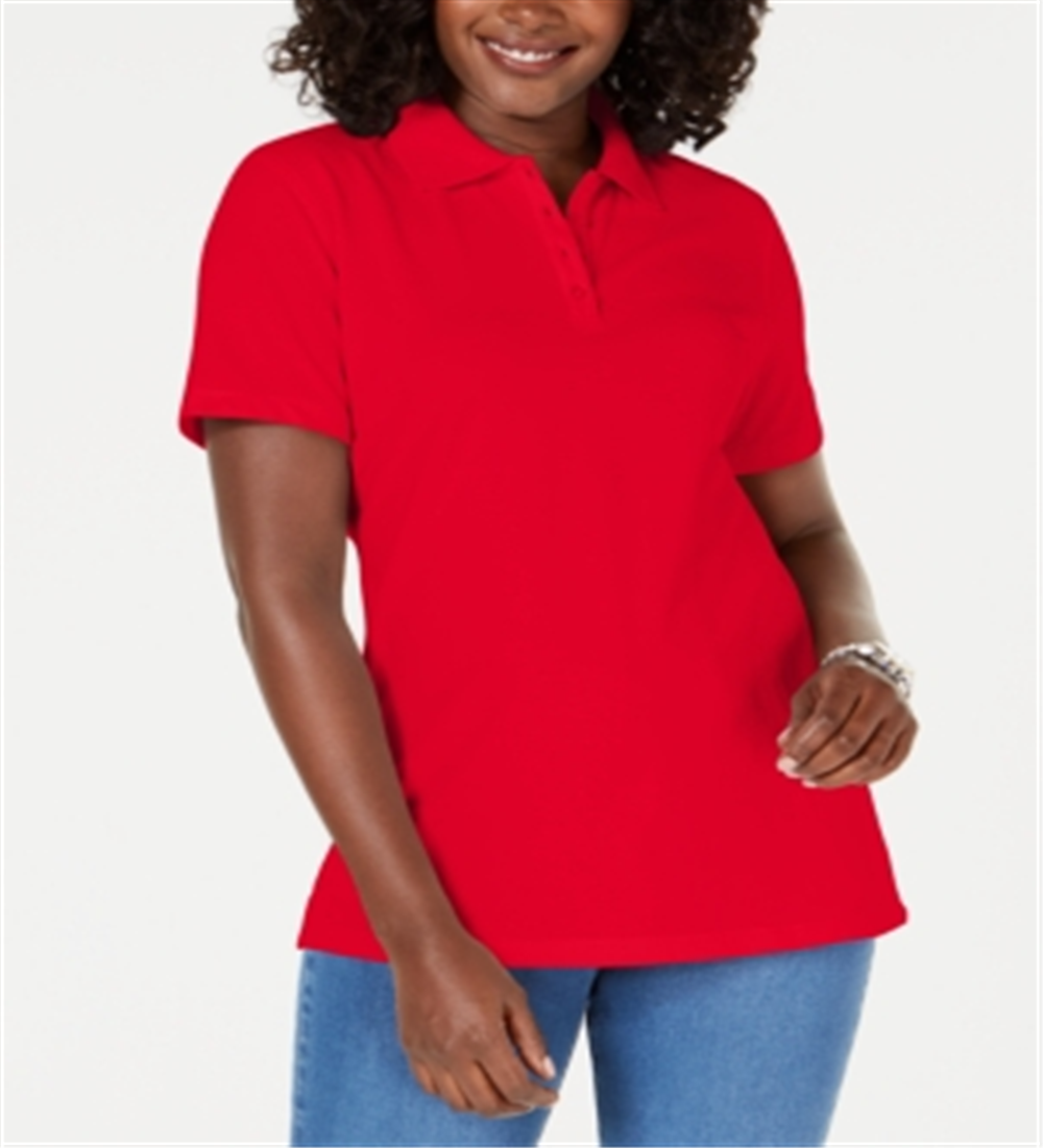 Camisa polo feminina Karen Scott de algodão, vermelha, tamanho médio