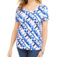Camiseta feminina estampada Karen Scott com decote redondo, azul, tamanho grande