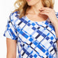 Camiseta feminina estampada Karen Scott com decote redondo, azul, tamanho grande