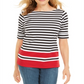 Karen Scott Blusa Listrada Feminina Gola Canoa Vermelha Tamanho Grande