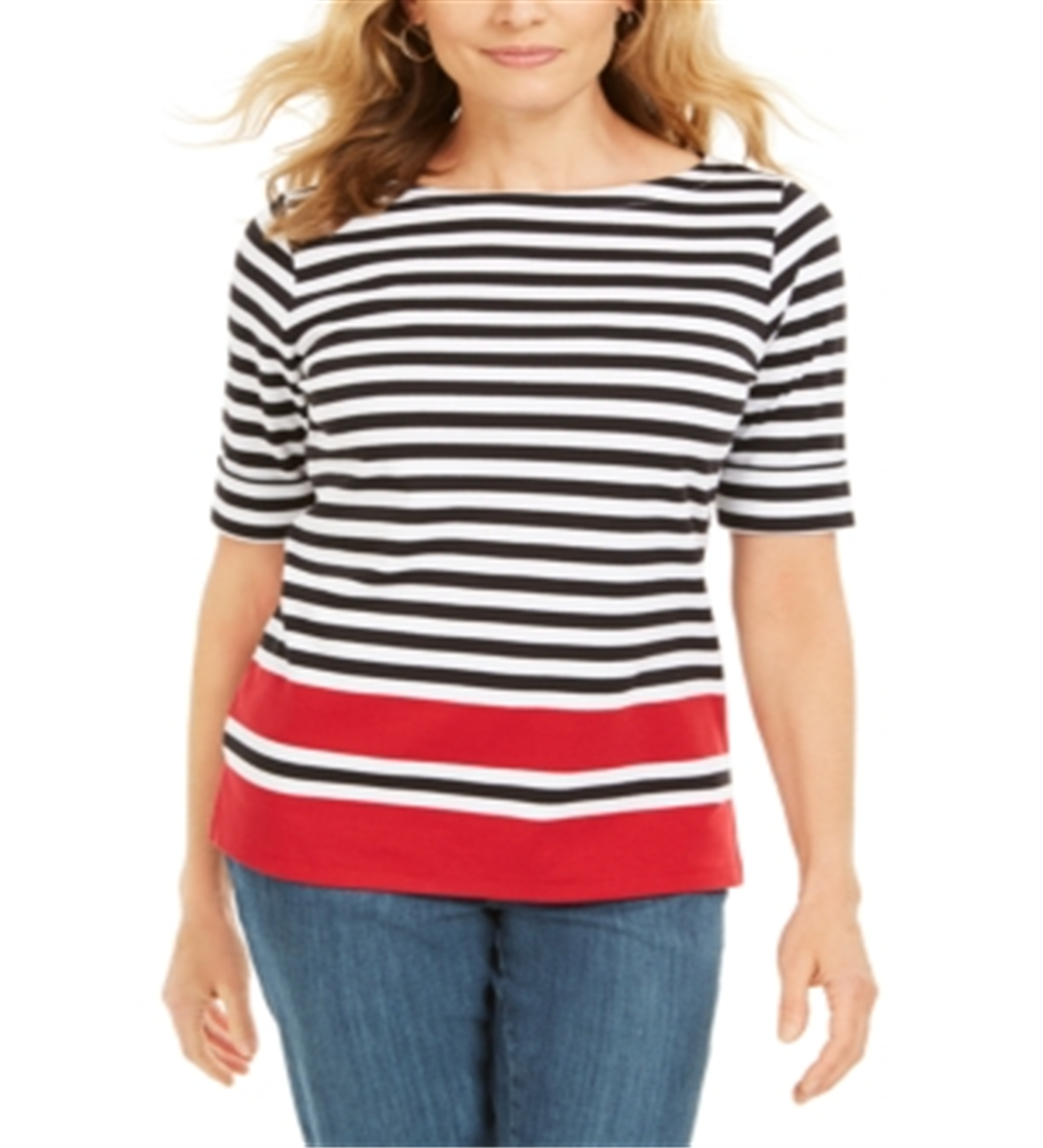 Karen Scott Blusa Listrada Feminina Gola Canoa Vermelha Tamanho Grande