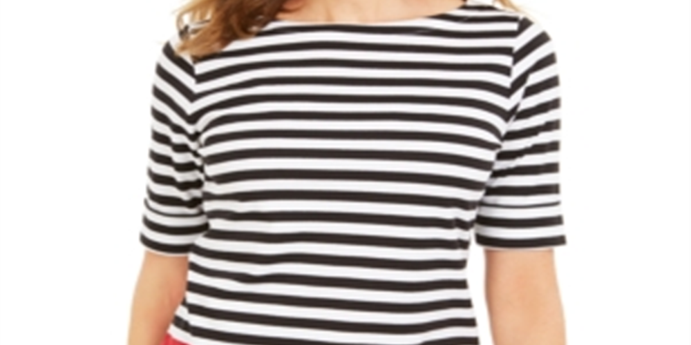 Karen Scott Blusa Listrada Feminina Gola Canoa Vermelha Tamanho Grande
