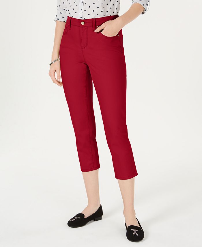 Calça jeans feminina Charter Club Tummy Control Bristol Capri vermelha tamanho 14 Petite