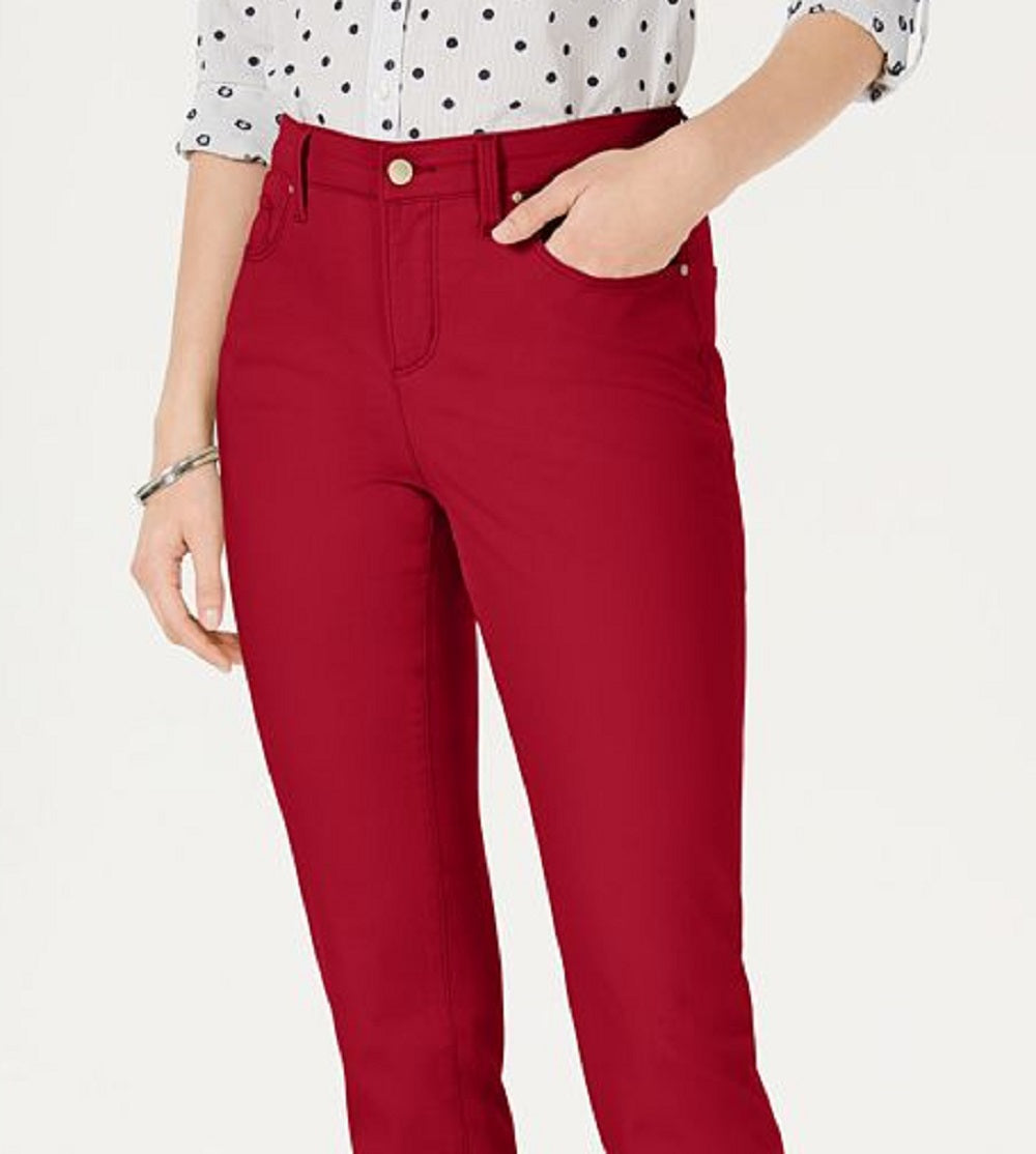 Calça jeans feminina Charter Club Tummy Control Bristol Capri vermelha tamanho 14 Petite