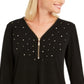 JM Collection Top Feminino com Zíper Enfeitado, Preto, Tamanho X-S