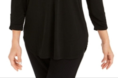 JM Collection Top Feminino com Zíper Enfeitado, Preto, Tamanho X-S