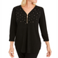 JM Collection Top Feminino com Zíper Enfeitado, Preto, Tamanho X-S