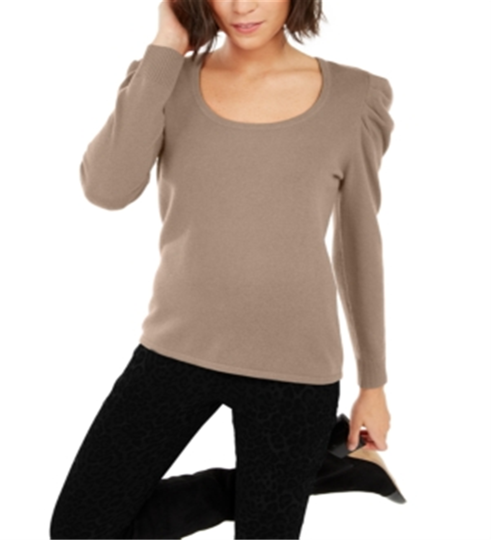 Suéter feminino de cashmere com manga bufante INC International Concepts, marrom, tamanho XS