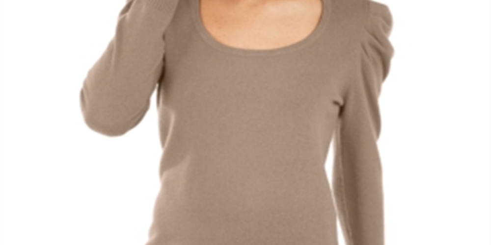 Suéter feminino de cashmere com manga bufante INC International Concepts, marrom, tamanho XS