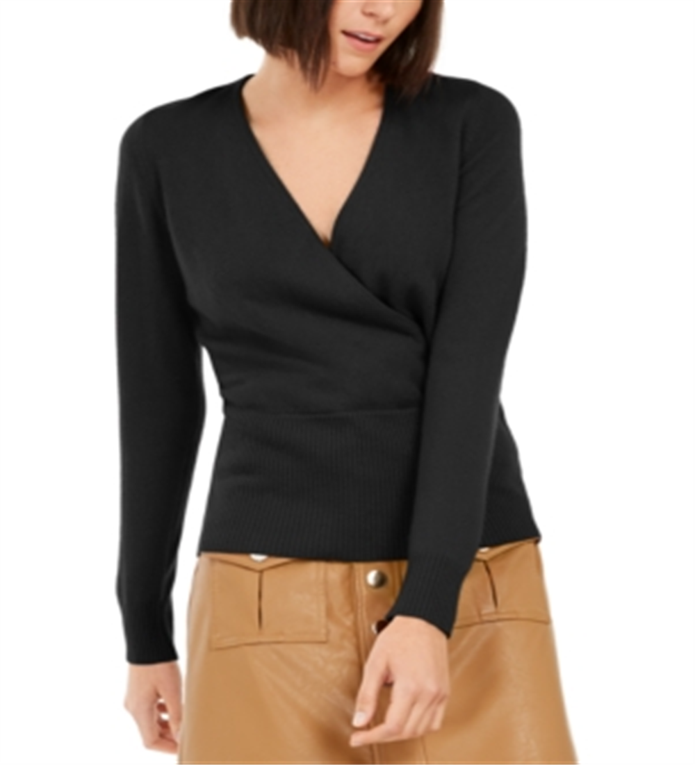 Suéter de cashmere feminino com sobrepeliz da INC International Concepts, preto, tamanho X-S