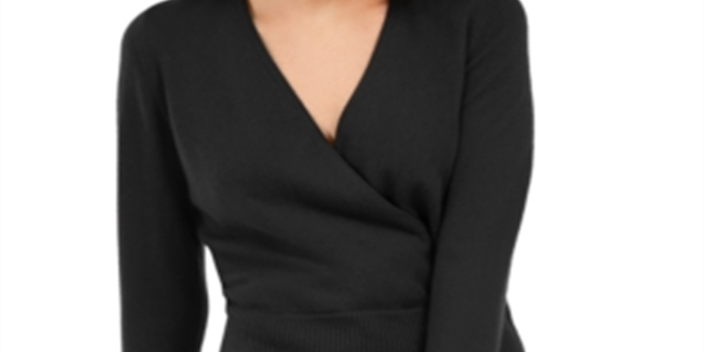 Suéter de cashmere feminino com sobrepeliz da INC International Concepts, preto, tamanho X-S
