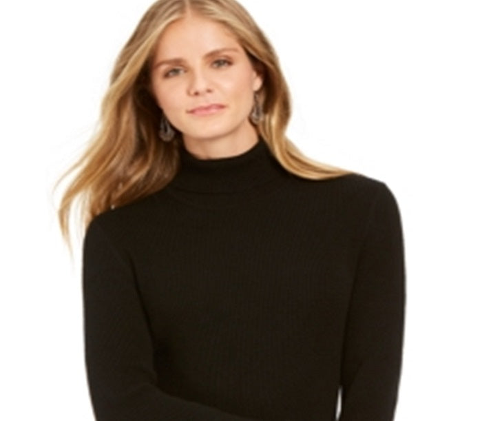 Suéter feminino canelado de gola alta estilo &amp; co, preto, tamanho pequeno