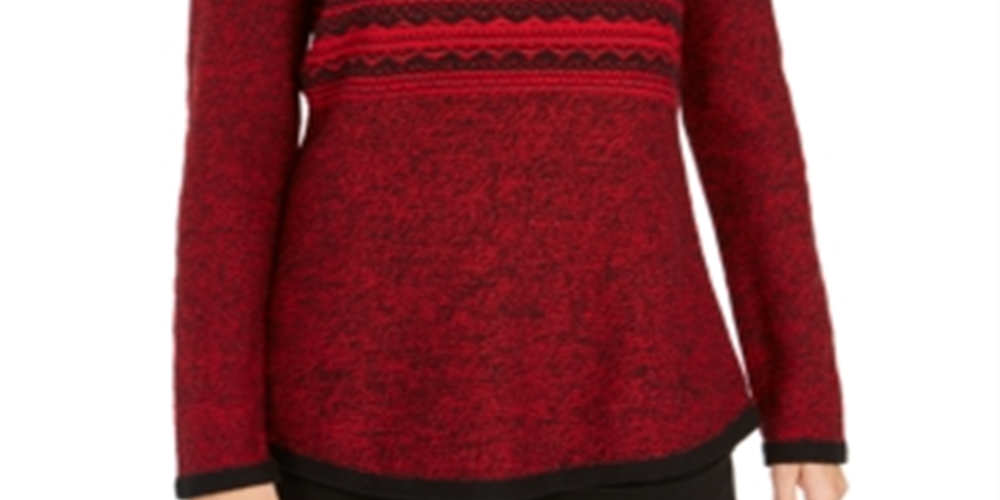 Suéter feminino estampado com gola alta estilo &amp; co, vermelho, tamanho pequeno