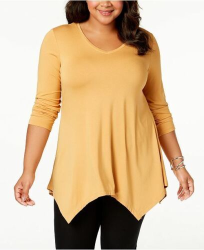 JM Collection Top feminino com decote em V e bainha em lenço, amarelo, tamanho extrapequeno