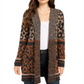 Cardigan feminino com estampa de leopardo e frente aberta, estilo &amp; co, marrom, tamanho pequeno M