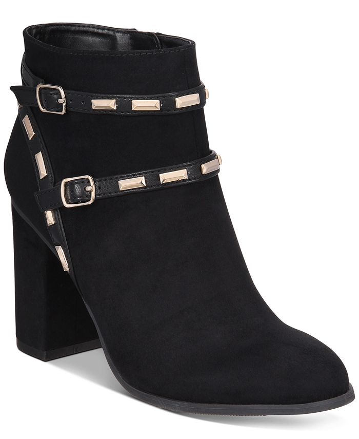 Botas femininas Thalia Sodi Terrie Suede bico fechado na altura do tornozelo, pretas, tamanho 9 M