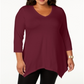 Blusa feminina com bainha de lenço da coleção JM - Roxo, tamanho 4X