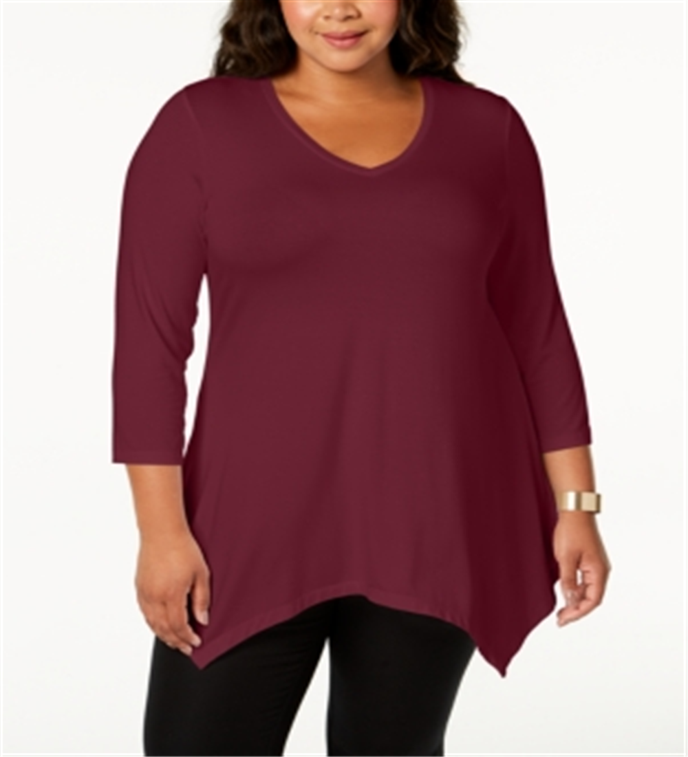 Blusa feminina com bainha de lenço da coleção JM - Roxo, tamanho 4X