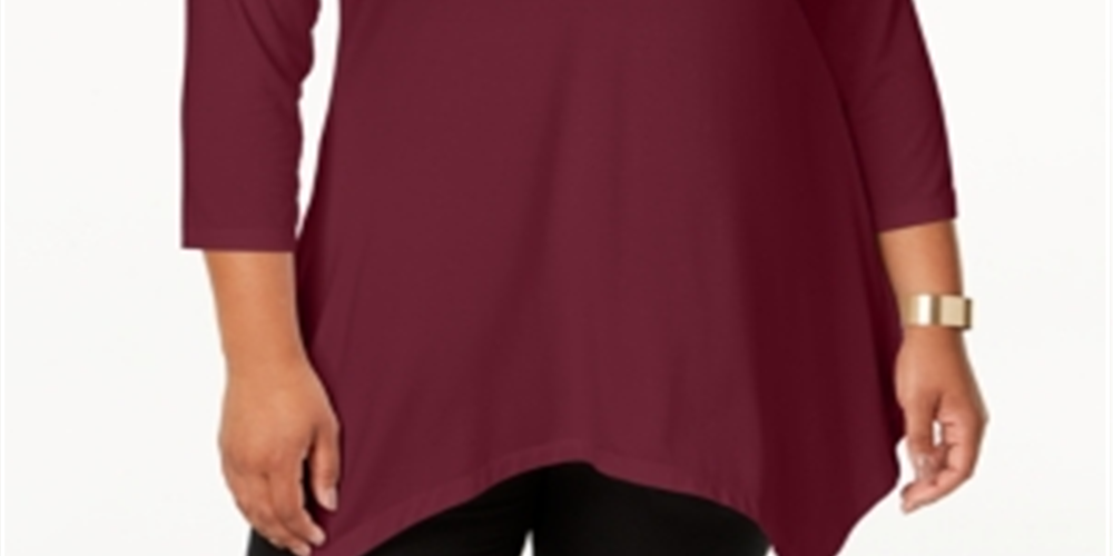 Blusa feminina com bainha de lenço da coleção JM - Roxo, tamanho 4X