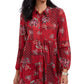 Camisa feminina de malha com estampa mista e painéis Style &amp; Co, vermelha, tamanho pequeno