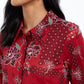 Camisa feminina de malha com estampa mista e painéis Style &amp; Co, vermelha, tamanho pequeno