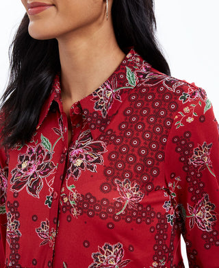 Camisa feminina de malha com estampa mista e painéis Style &amp; Co, vermelha, tamanho pequeno