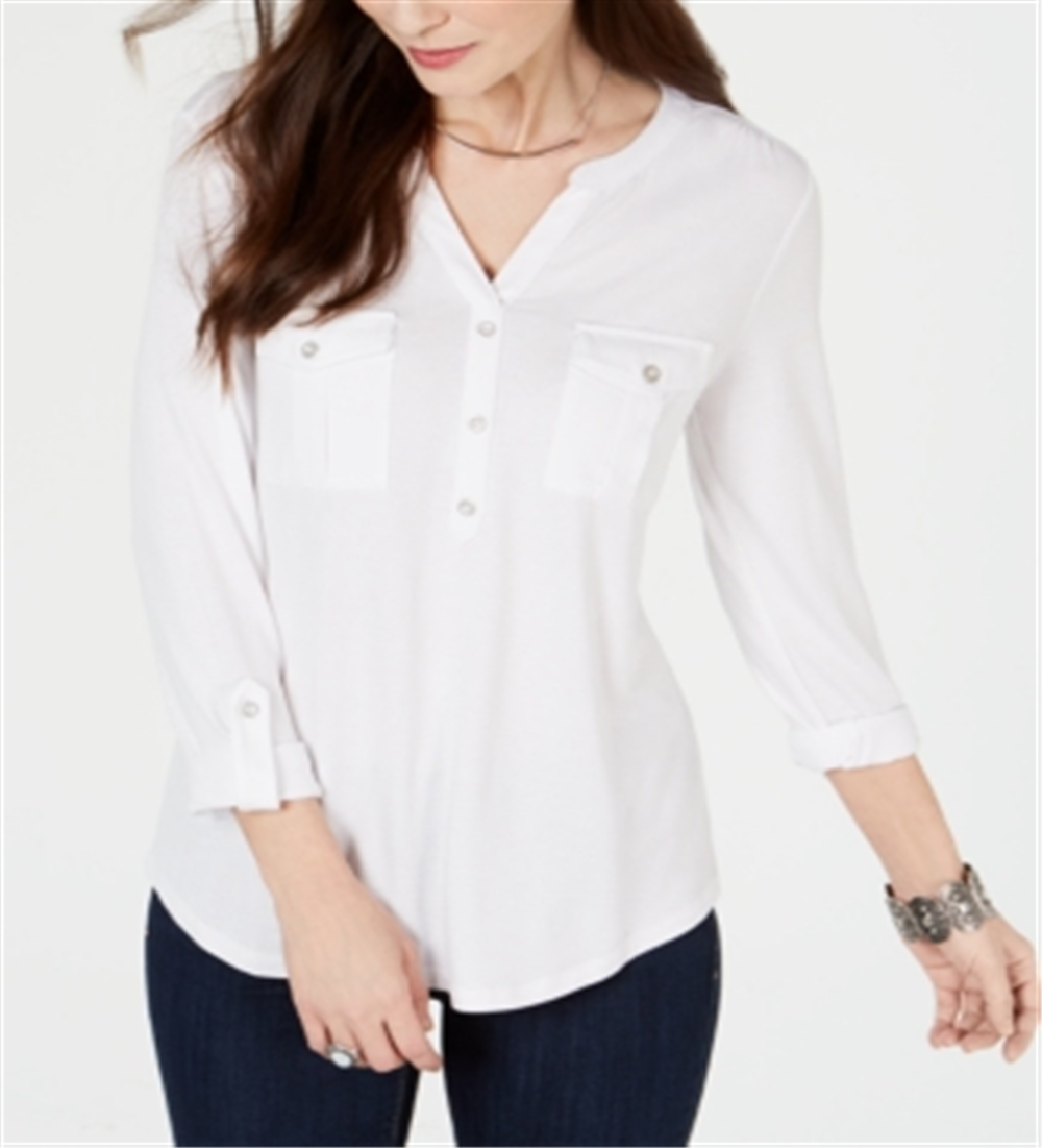 Blusa popover feminina estilo &amp; co com aba enrolada, branca, tamanho pequeno