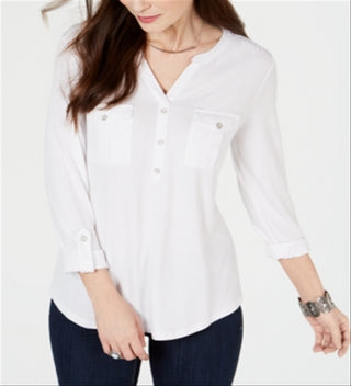 Blusa popover feminina estilo &amp; co com aba enrolada, branca, tamanho pequeno